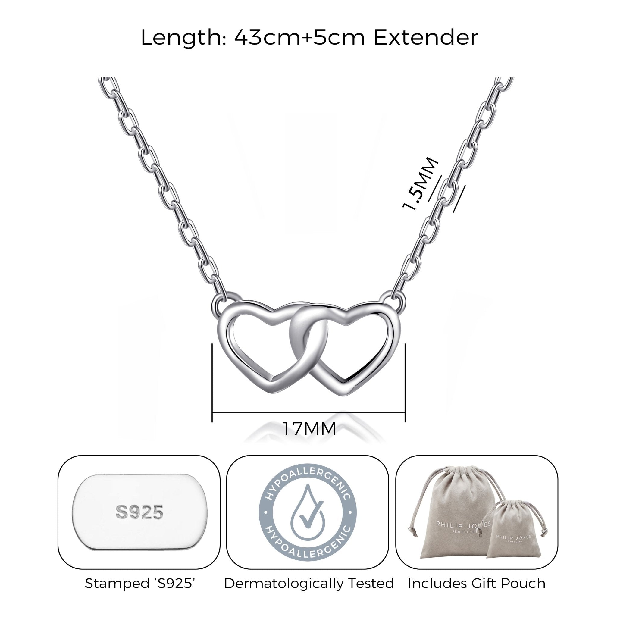 Sterling Silver Sister Heart Link Necklace with Quote Card