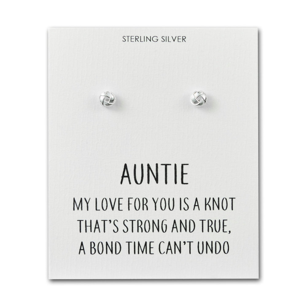 Sterling Silver Auntie Quote Knot Earrings
