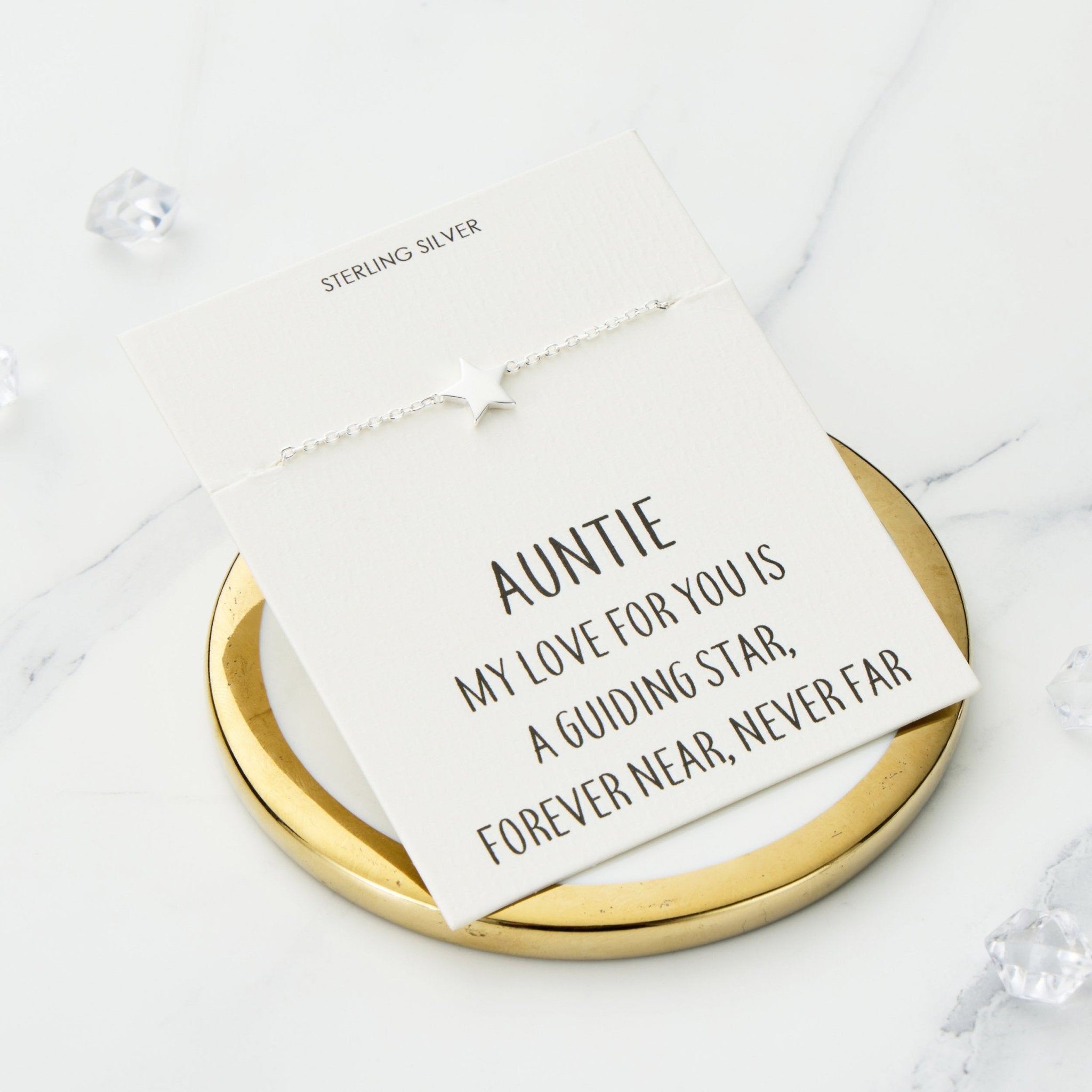 Sterling Silver Auntie Quote Star Bracelet
