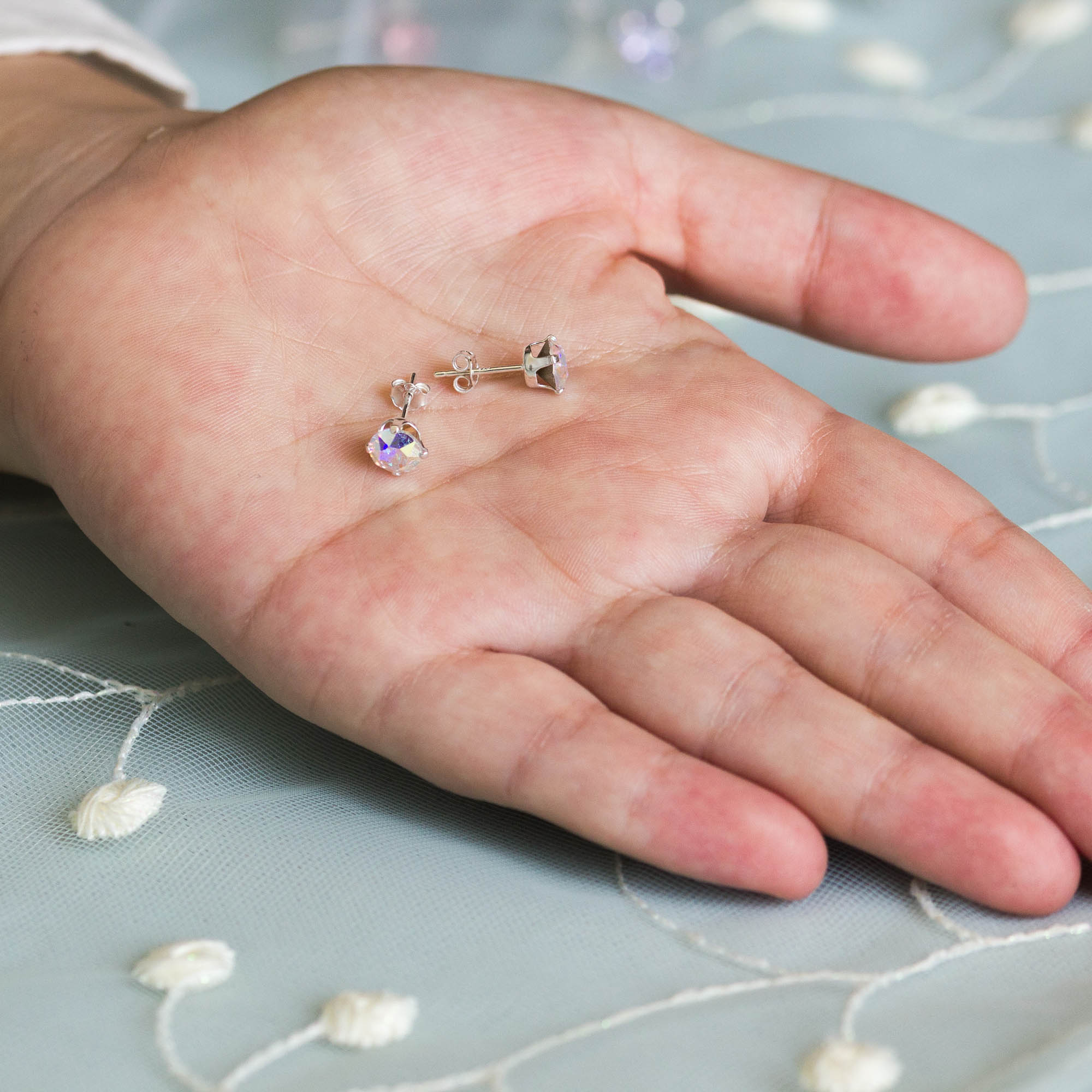 Sterling Silver Aurora Borealis Earrings Created with Zircondia® Crystals