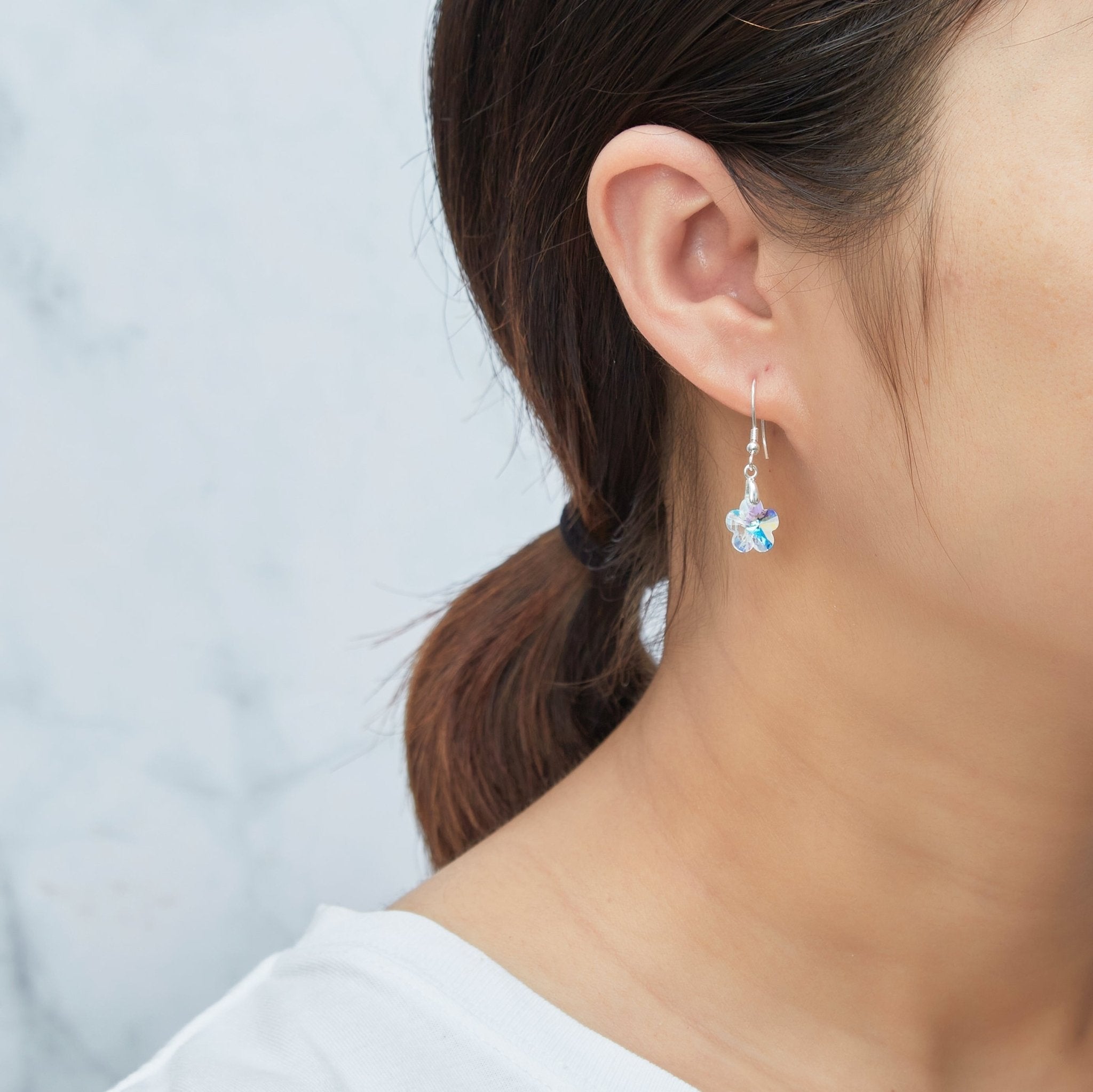 Sterling Silver Aurora Borealis Flower Earrings Created with Zircondia® Crystals