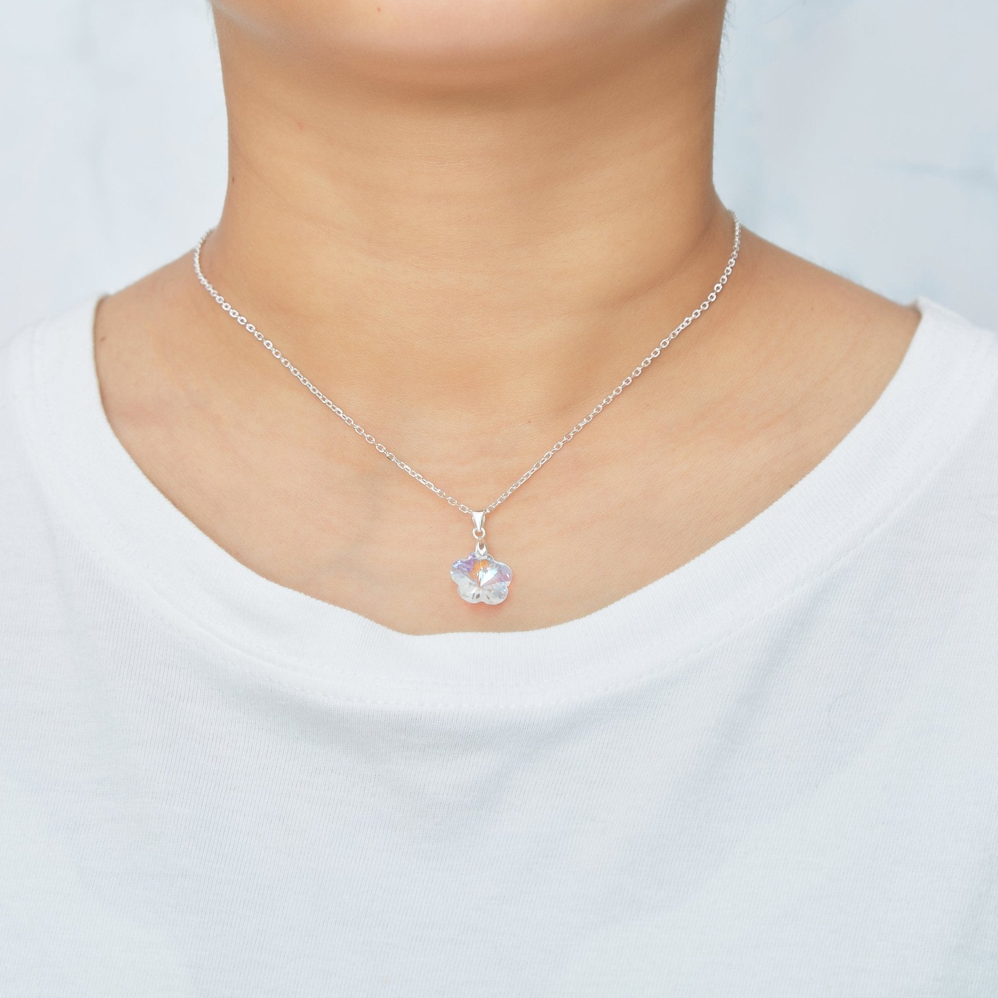 Sterling Silver Aurora Borealis Flower Set Created with Zircondia® Crystals