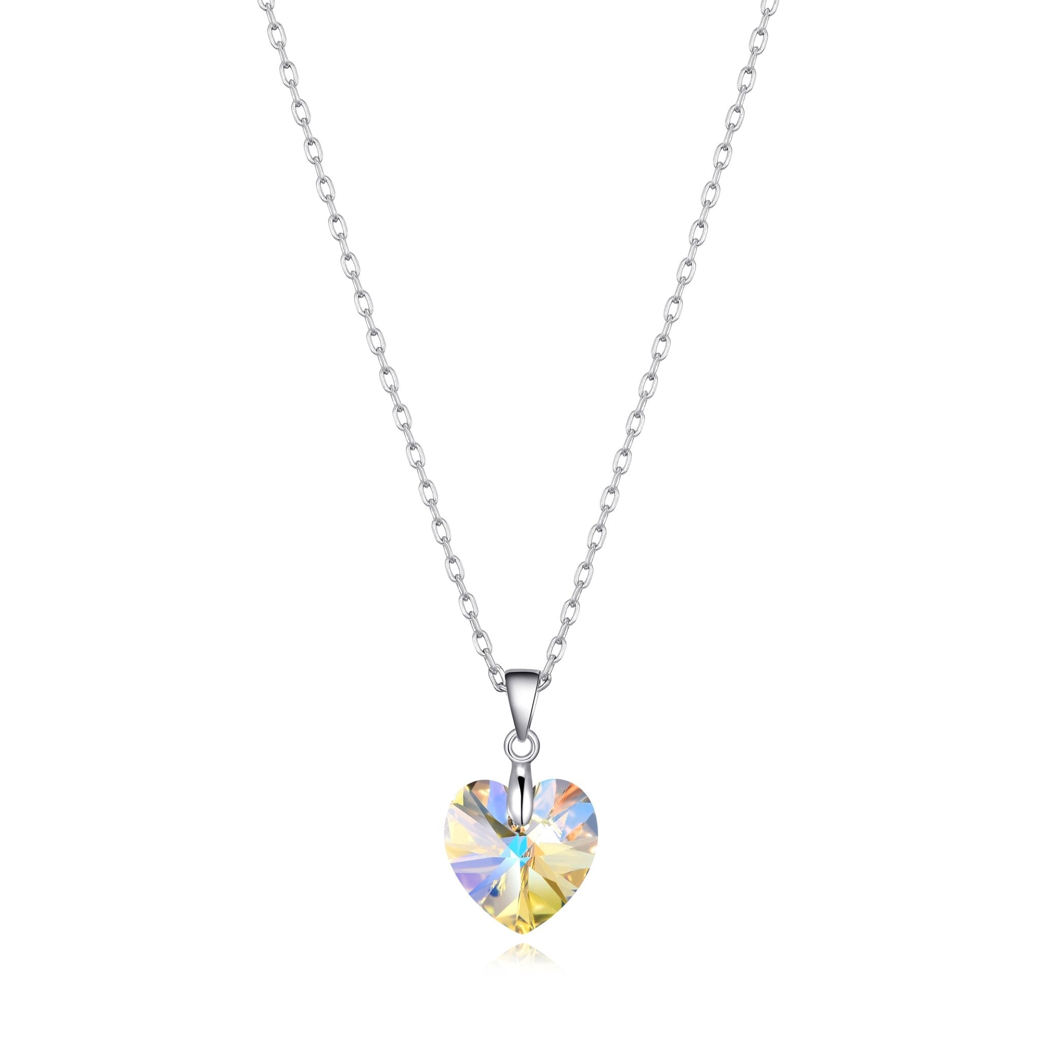 Sterling Silver Aurora Borealis Heart Necklace Created with Zircondia® Crystals