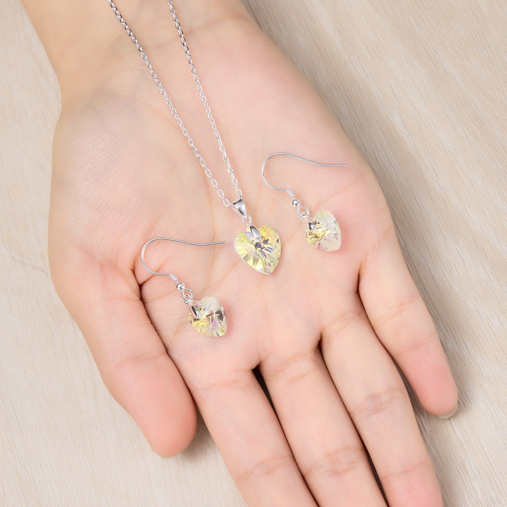 Sterling Silver Aurora Borealis Heart Set Created with Zircondia® Crystals