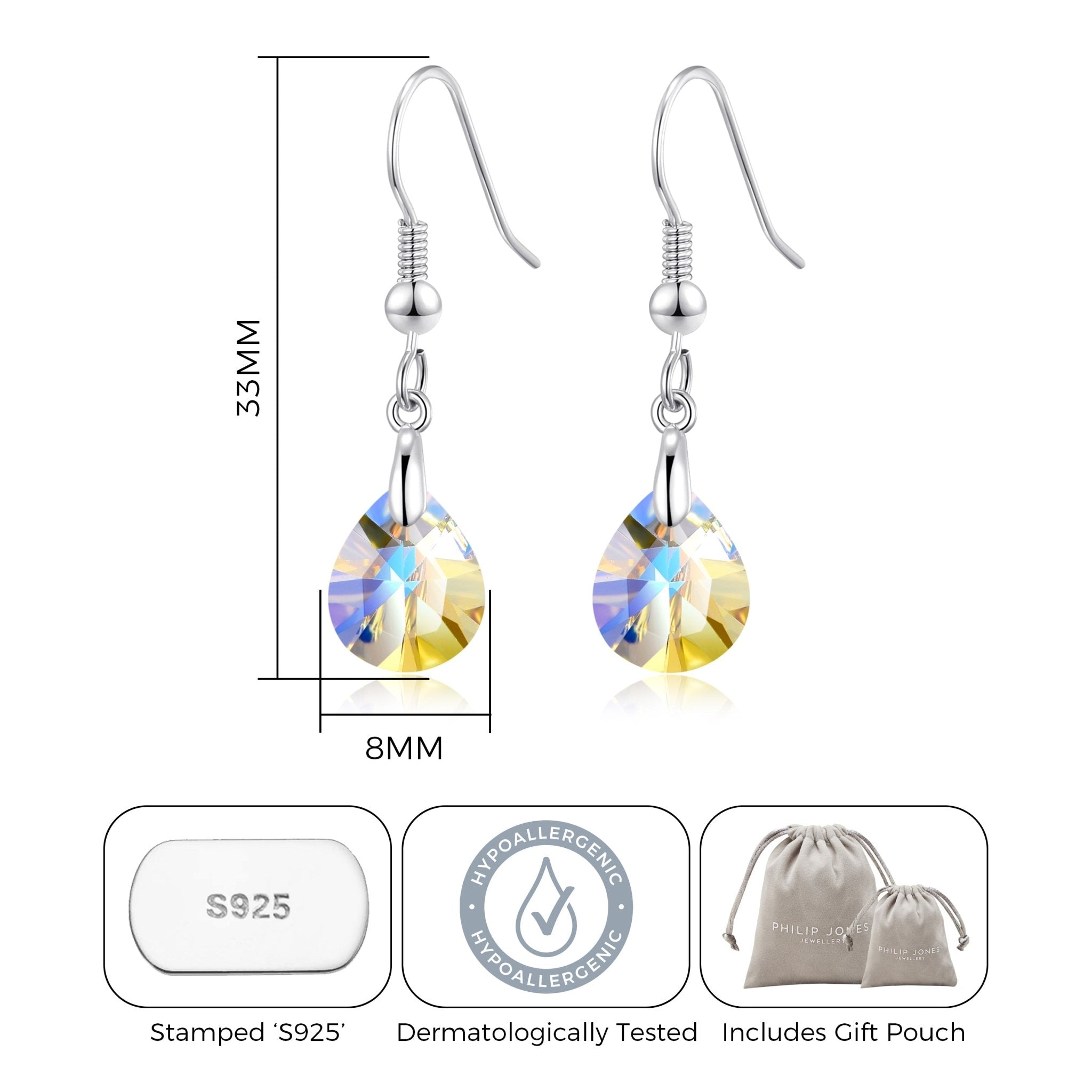 Sterling Silver Aurora Borealis Pear Earrings Created with Zircondia® Crystals