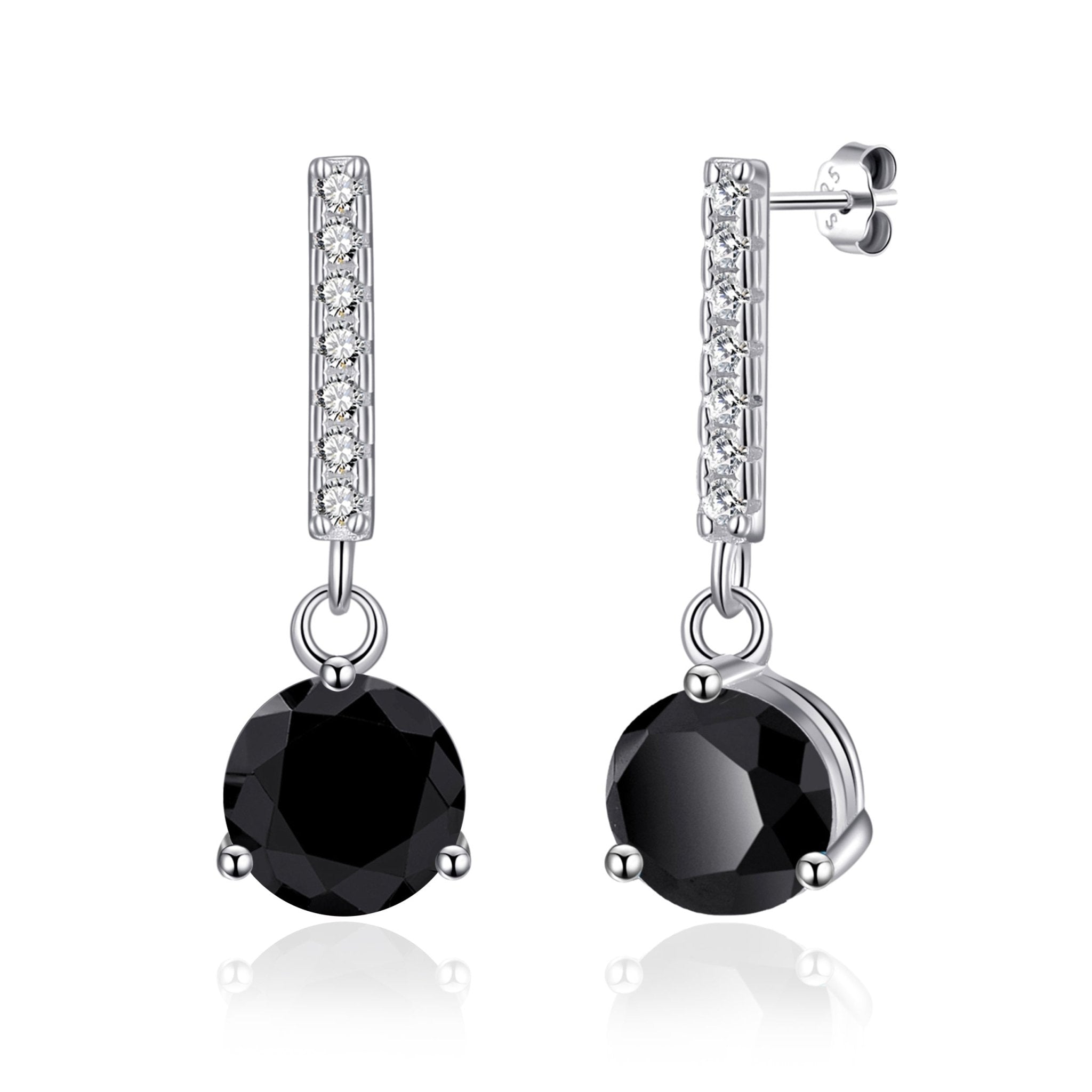 Sterling Silver Black Onyx Gemstone Drop Earrings