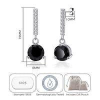 Sterling Silver Black Onyx Gemstone Drop Earrings with Quote Card