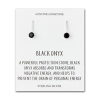 Sterling Silver Black Onyx Gemstone Drop Earrings with Quote Card