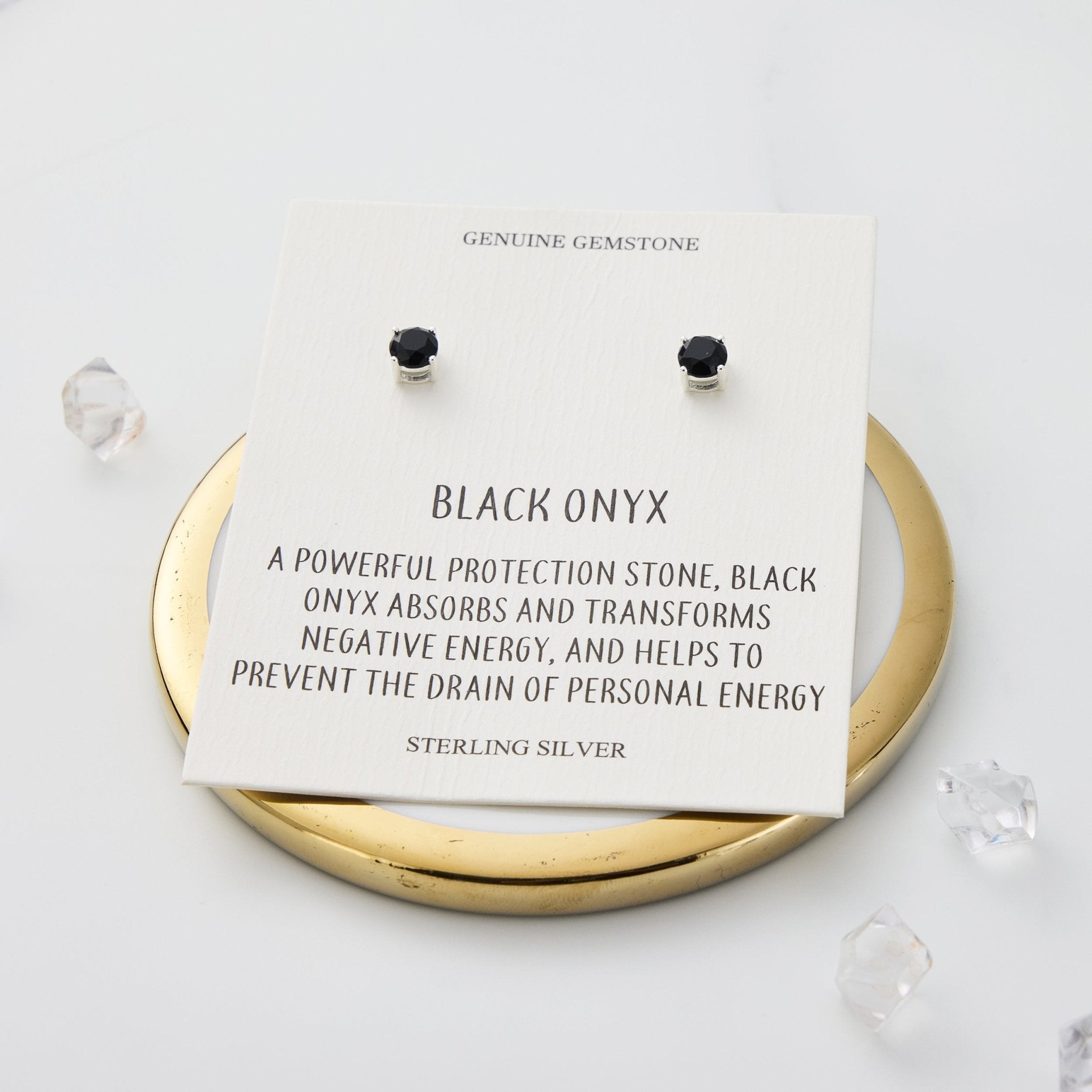Sterling Silver Black Onyx Gemstone Earrings with Quote Card