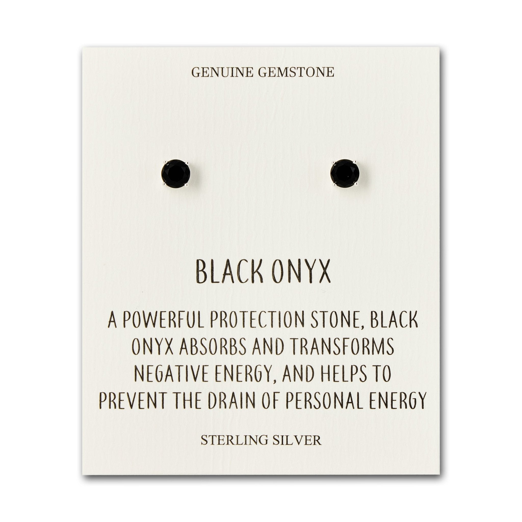 Sterling Silver Black Onyx Gemstone Earrings with Quote Card