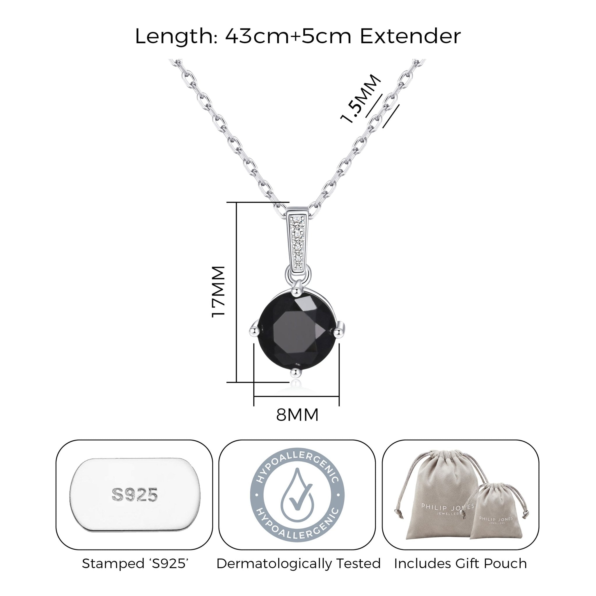 Sterling Silver Black Onyx Gemstone Necklace with Quote Card