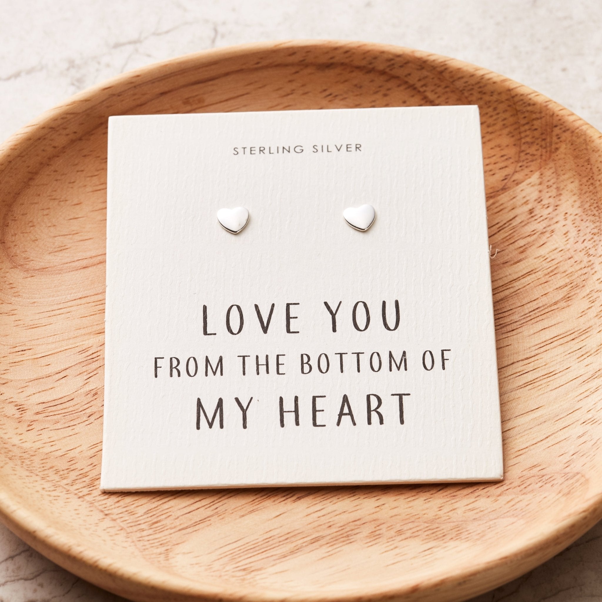 Sterling Silver Bottom of My Heart Earrings with Quote Card