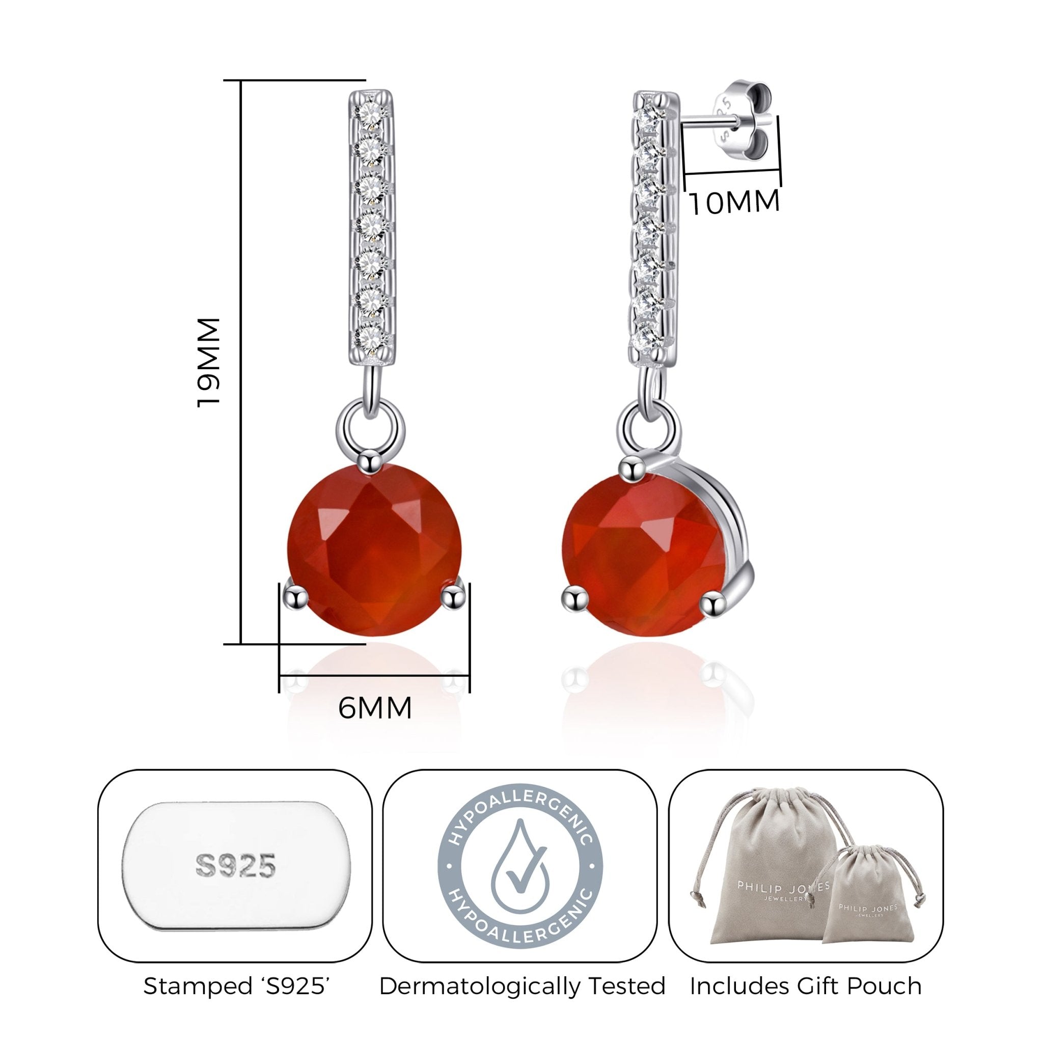 Sterling Silver Carnelian Gemstone Drop Earrings