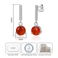 Sterling Silver Carnelian Gemstone Drop Earrings with Quote Card