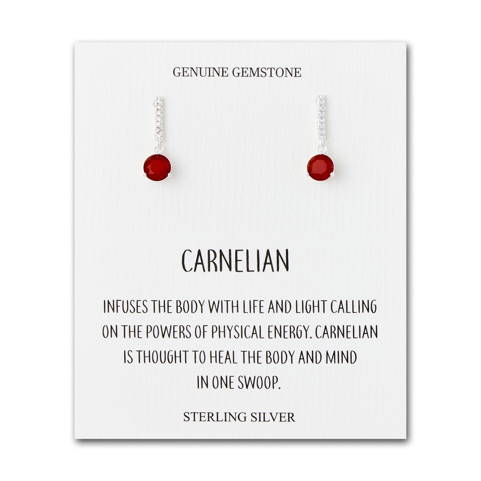 Sterling Silver Carnelian Gemstone Drop Earrings with Quote Card