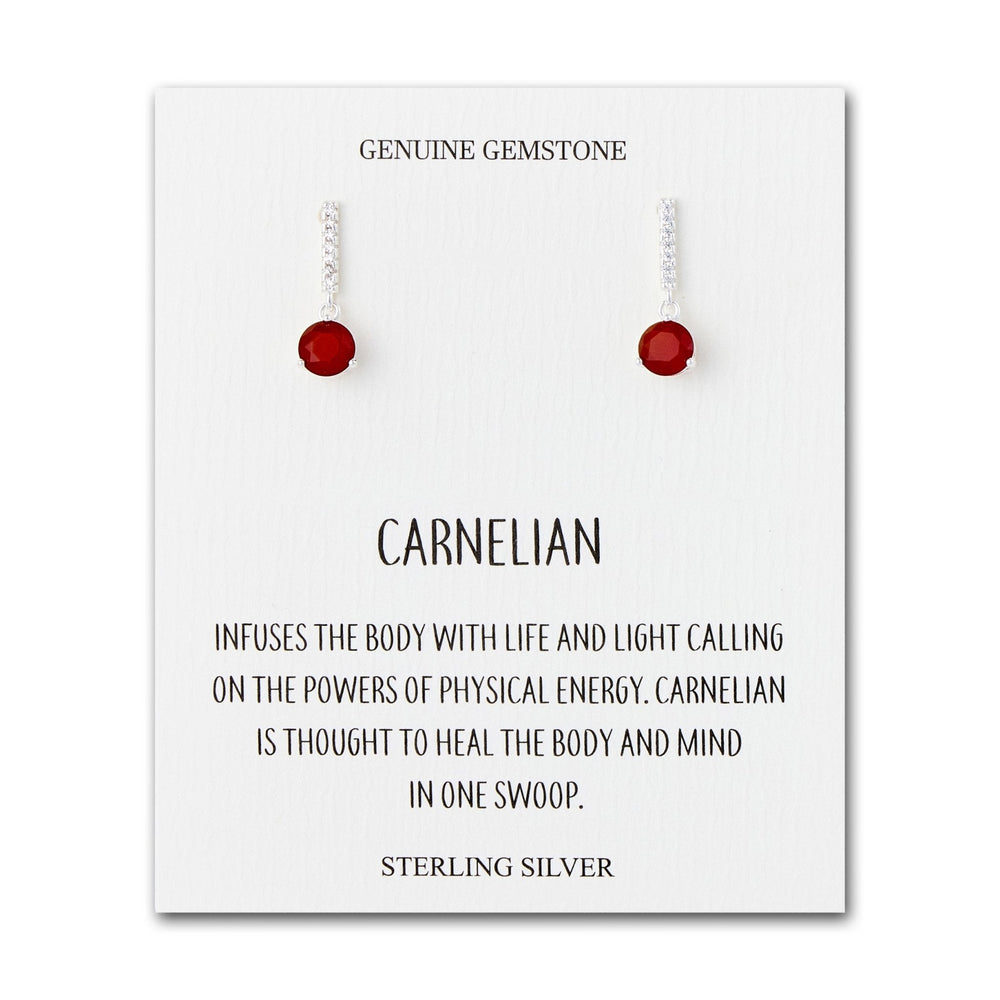Sterling Silver Carnelian Gemstone Drop Earrings with Quote Card