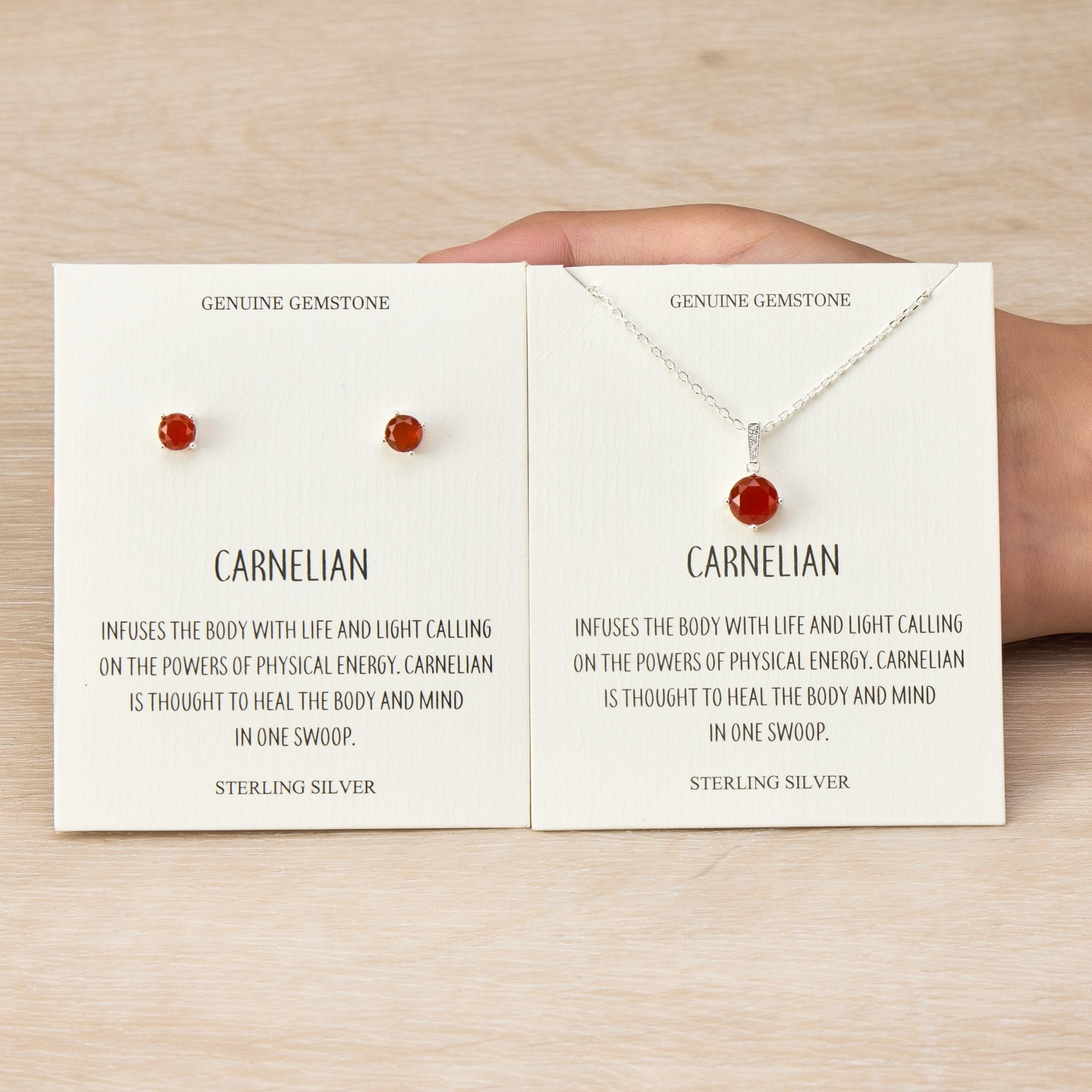 Sterling Silver Carnelian Gemstone Set with Quote Card