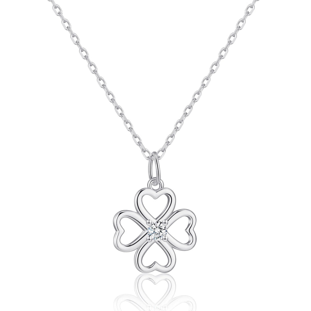 Sterling Silver Clover Necklace Created with Zircondia® Crystals