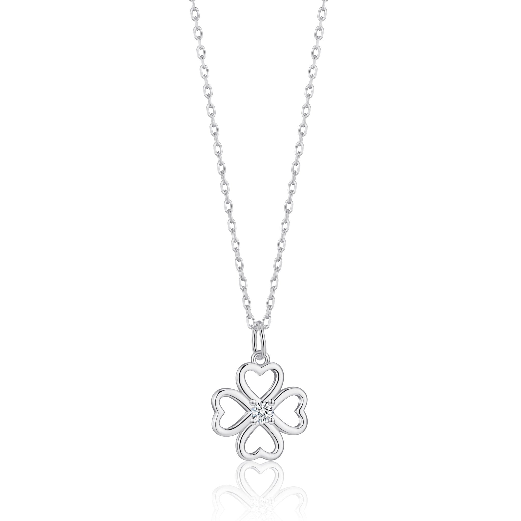 Sterling Silver Clover Necklace Created with Zircondia® Crystals