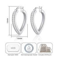 Sterling Silver Crystal Heart Hoop Earrings Created with Zircondia® Crystals