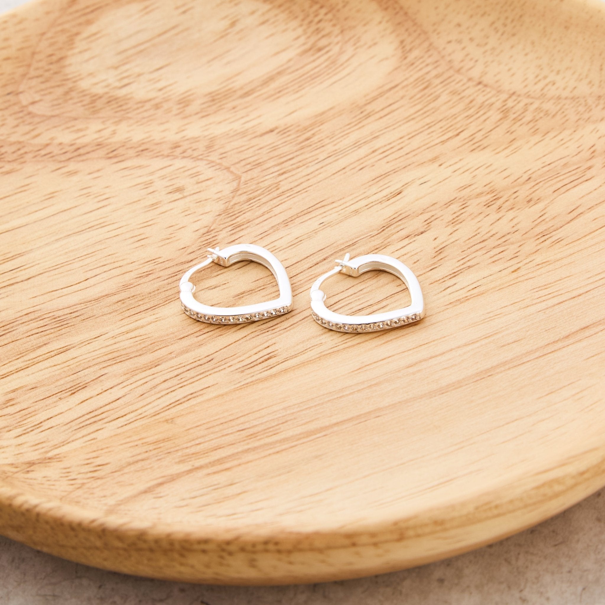 Sterling Silver Crystal Heart Hoop Earrings Created with Zircondia® Crystals