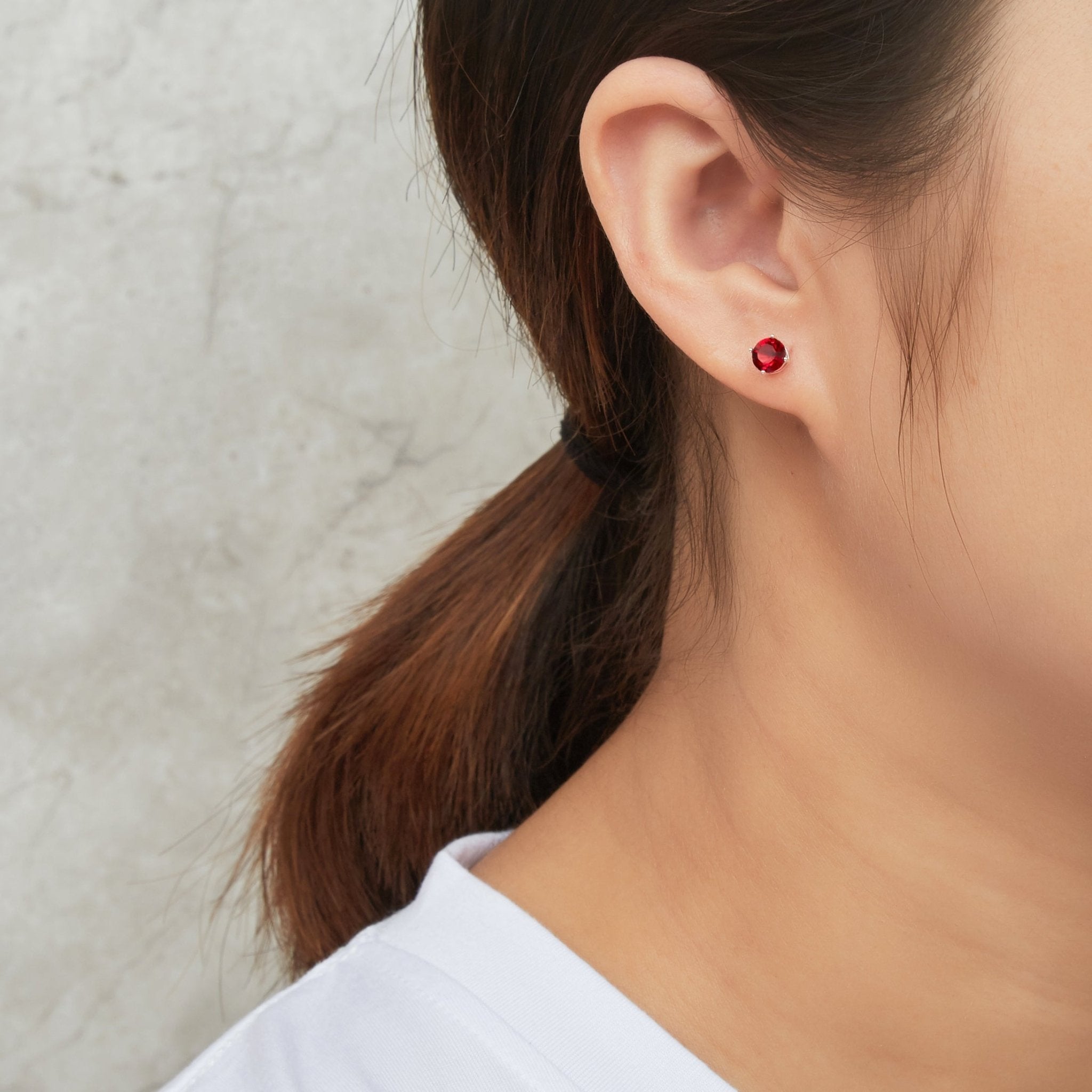 Sterling Silver Dark Red Earrings Created with Zircondia® Crystals