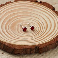 Sterling Silver Dark Red Earrings Created with Zircondia® Crystals