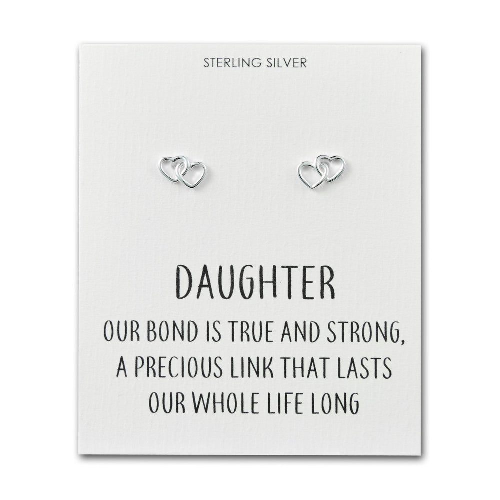 Sterling Silver Daughter Quote Heart Link Earrings