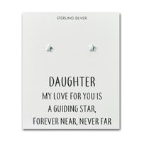 Sterling Silver Daughter Quote Star Earrings