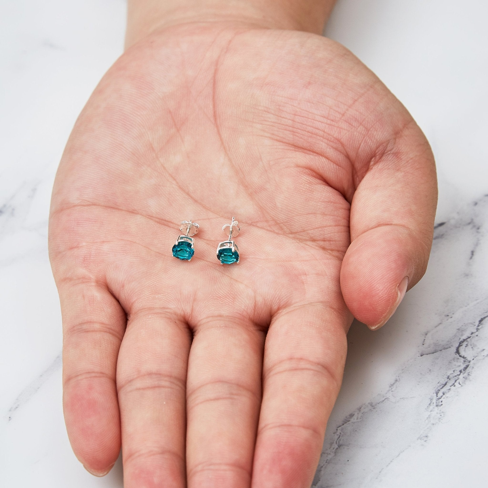 Sterling Silver December (Blue Topaz) Birthstone Earrings Created with Zircondia® Crystals