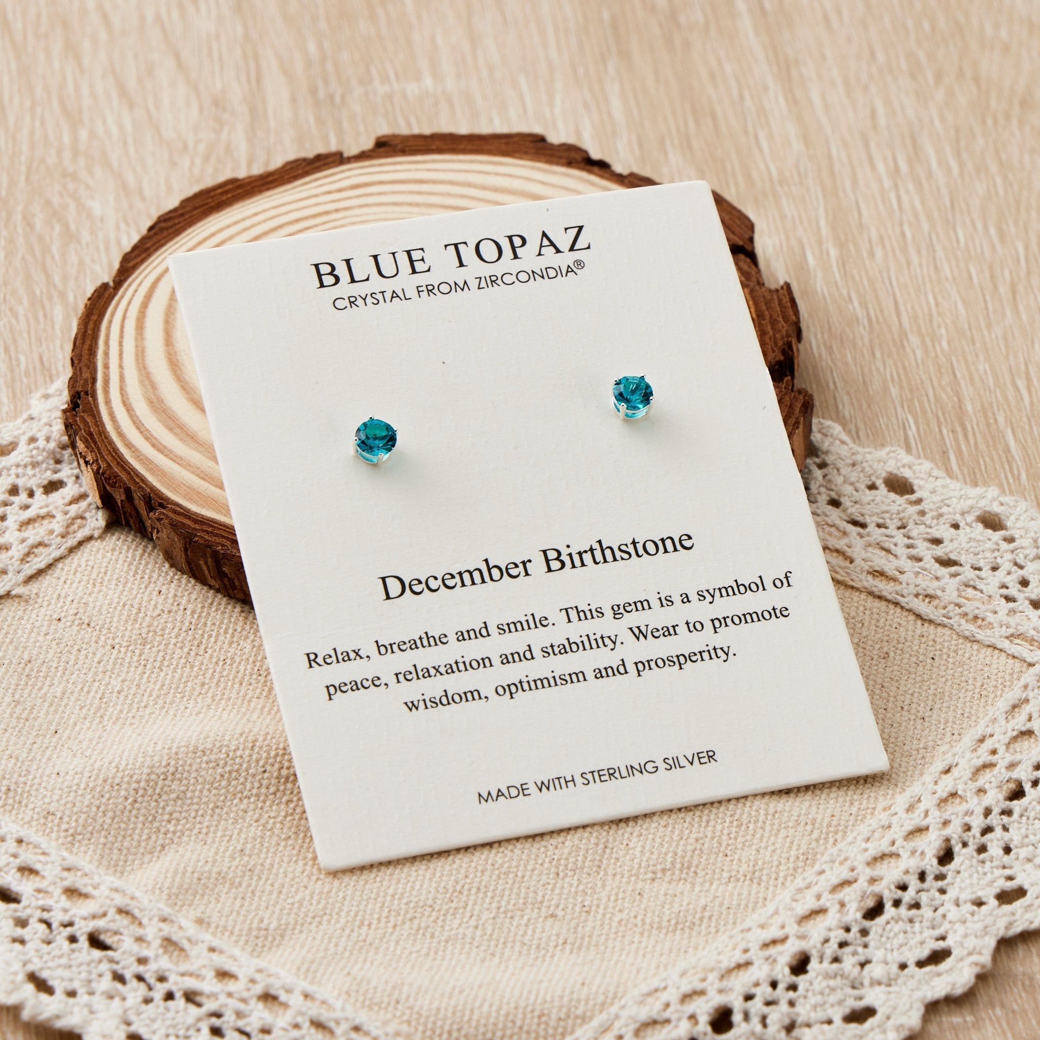 Sterling Silver December (Blue Topaz) Birthstone Earrings Created with Zircondia® Crystals