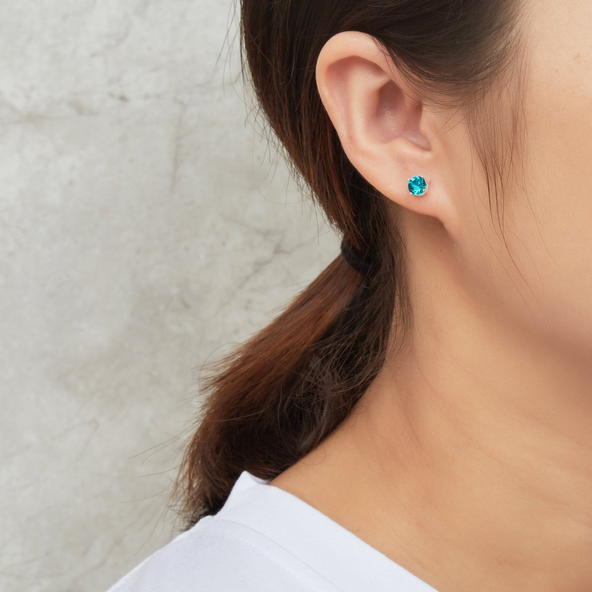 Sterling Silver December (Blue Topaz) Birthstone Earrings Created with Zircondia® Crystals