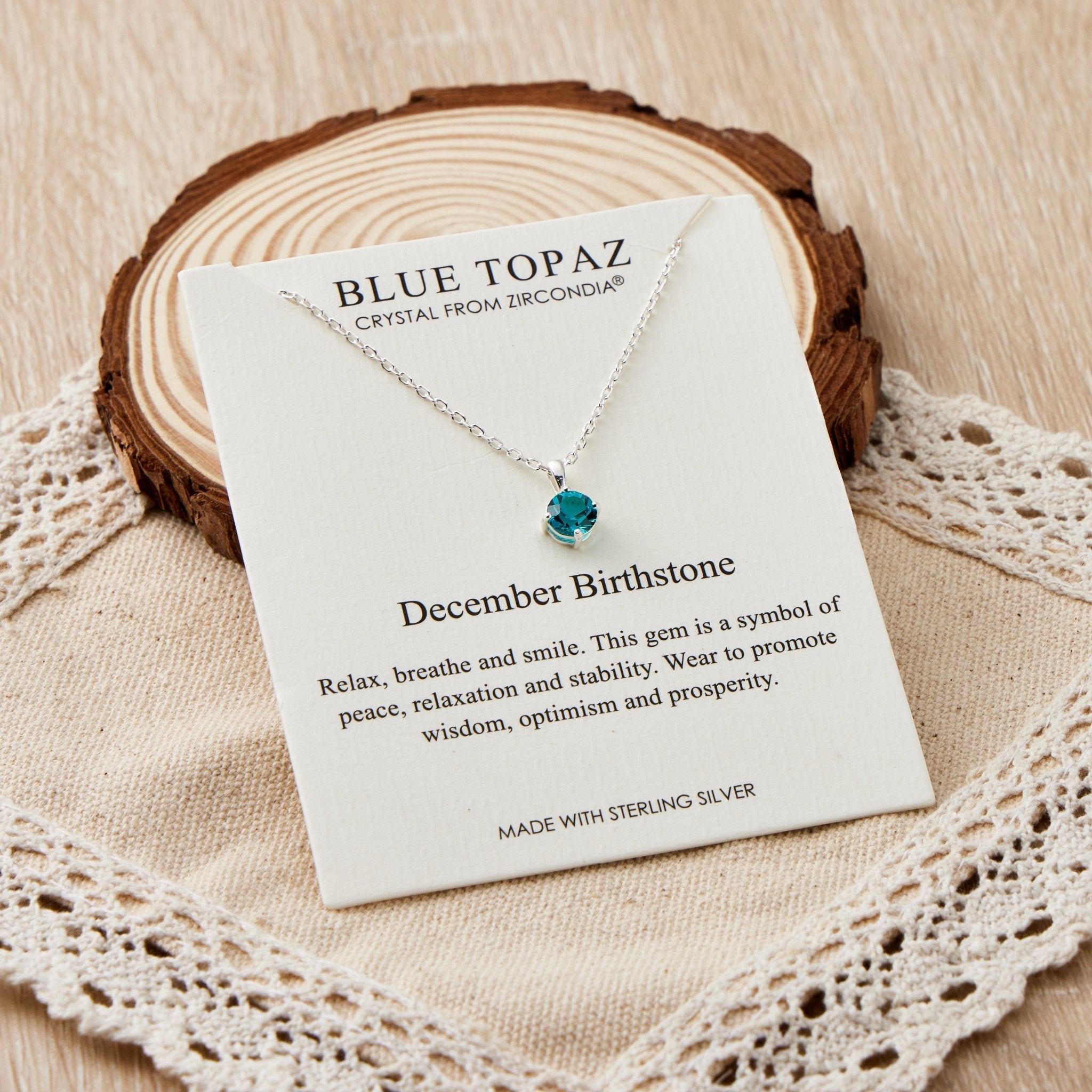 Sterling Silver December (Blue Topaz) Birthstone Necklace Created with Zircondia® Crystals