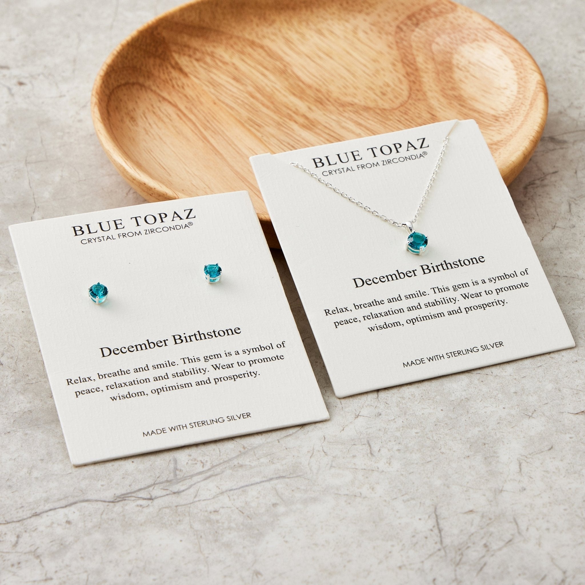 Sterling Silver December (Blue Topaz) Birthstone Necklace & Earrings Set Created with Zircondia® Crystals