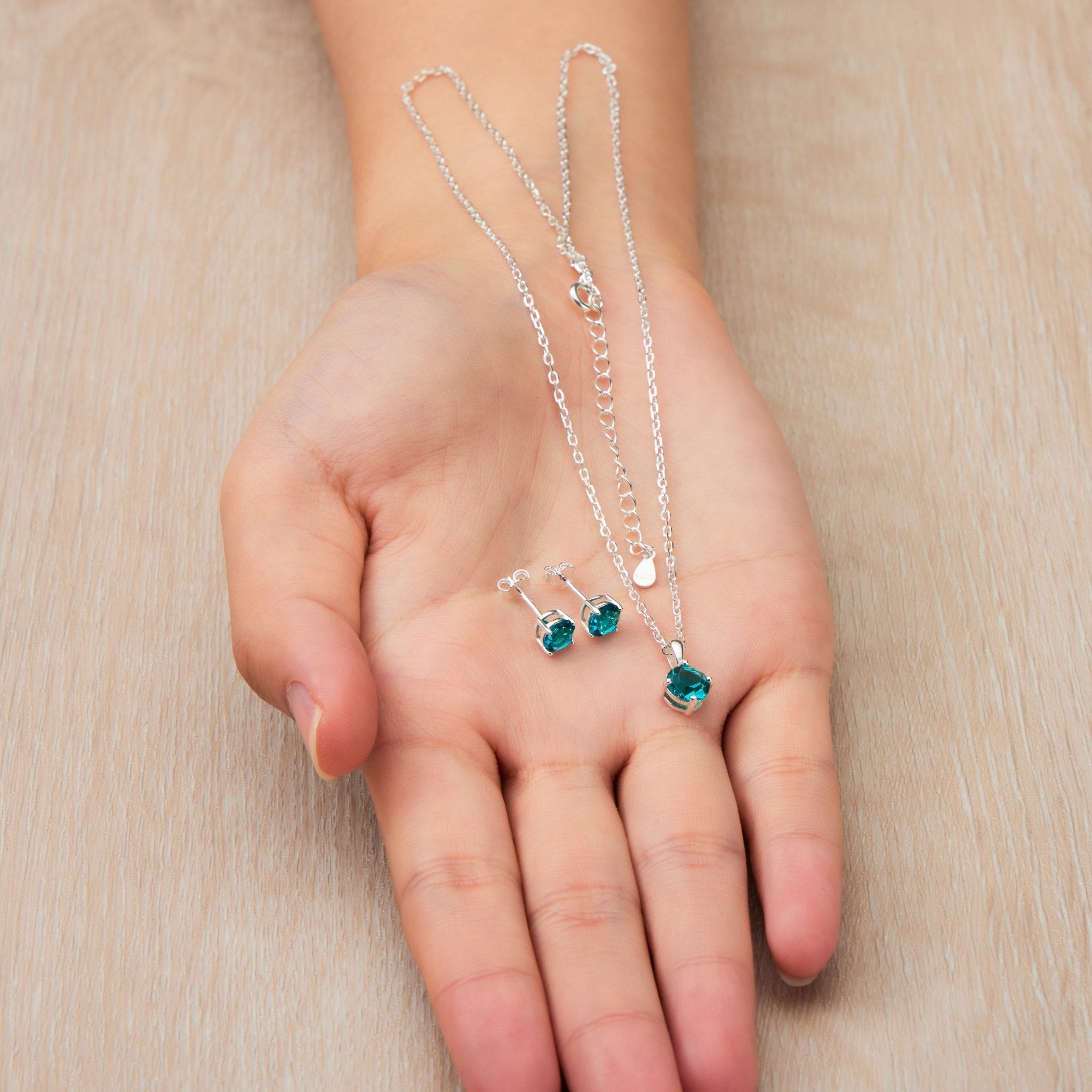 Sterling Silver December (Blue Topaz) Birthstone Necklace & Earrings Set Created with Zircondia® Crystals