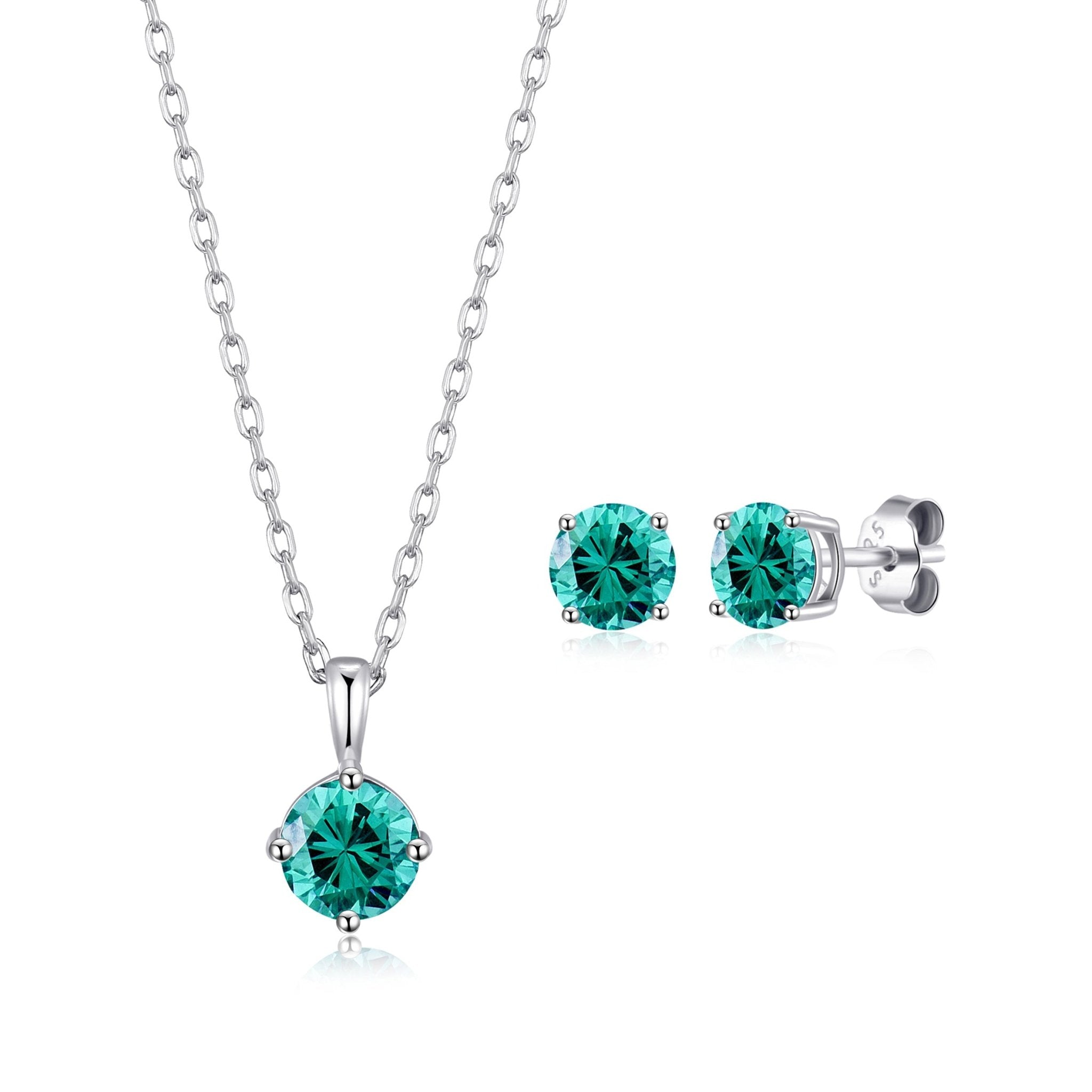 Sterling Silver December (Blue Topaz) Birthstone Necklace & Earrings Set Created with Zircondia® Crystals