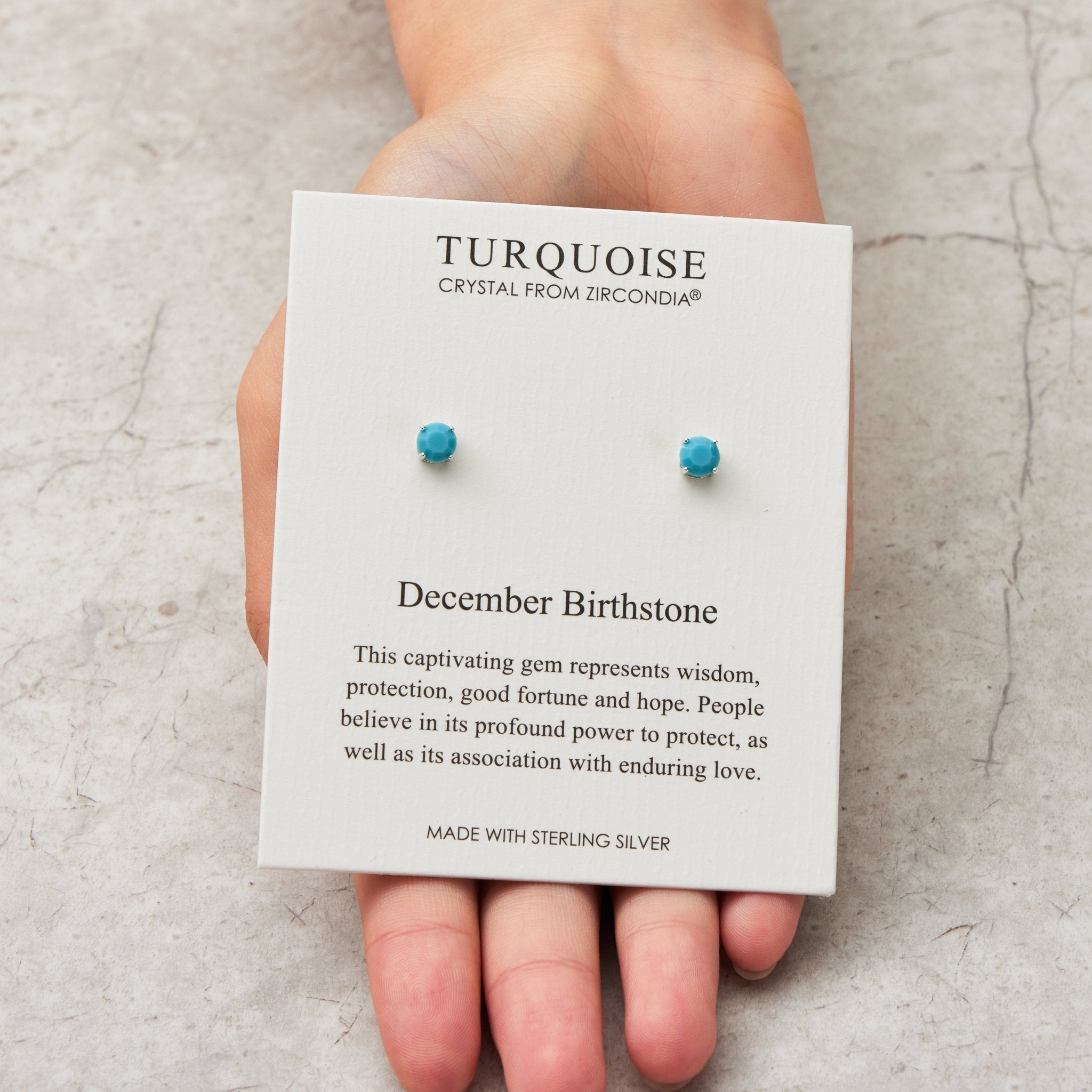 Sterling Silver December (Turquoise) Birthstone Earrings Created with Zircondia® Crystals