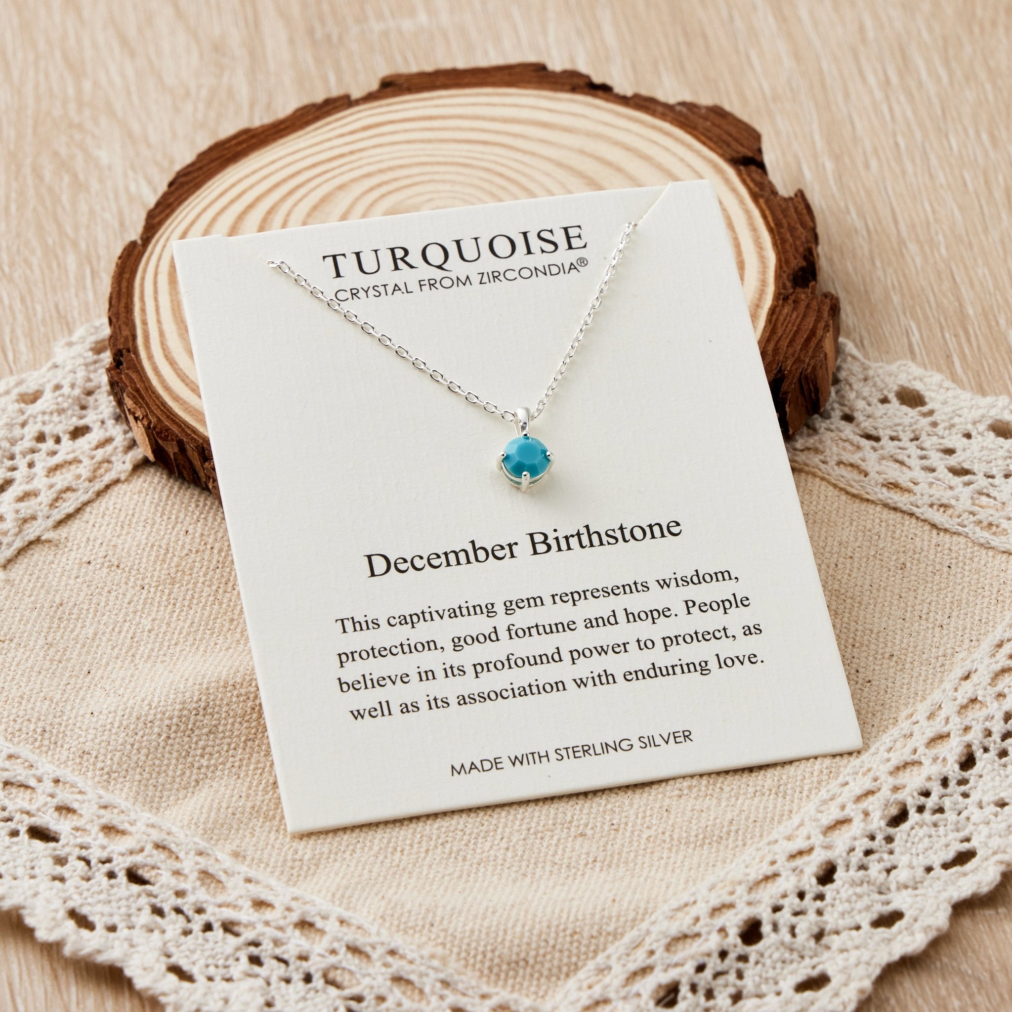 Sterling Silver December (Turquoise) Birthstone Necklace Created with Zircondia® Crystals