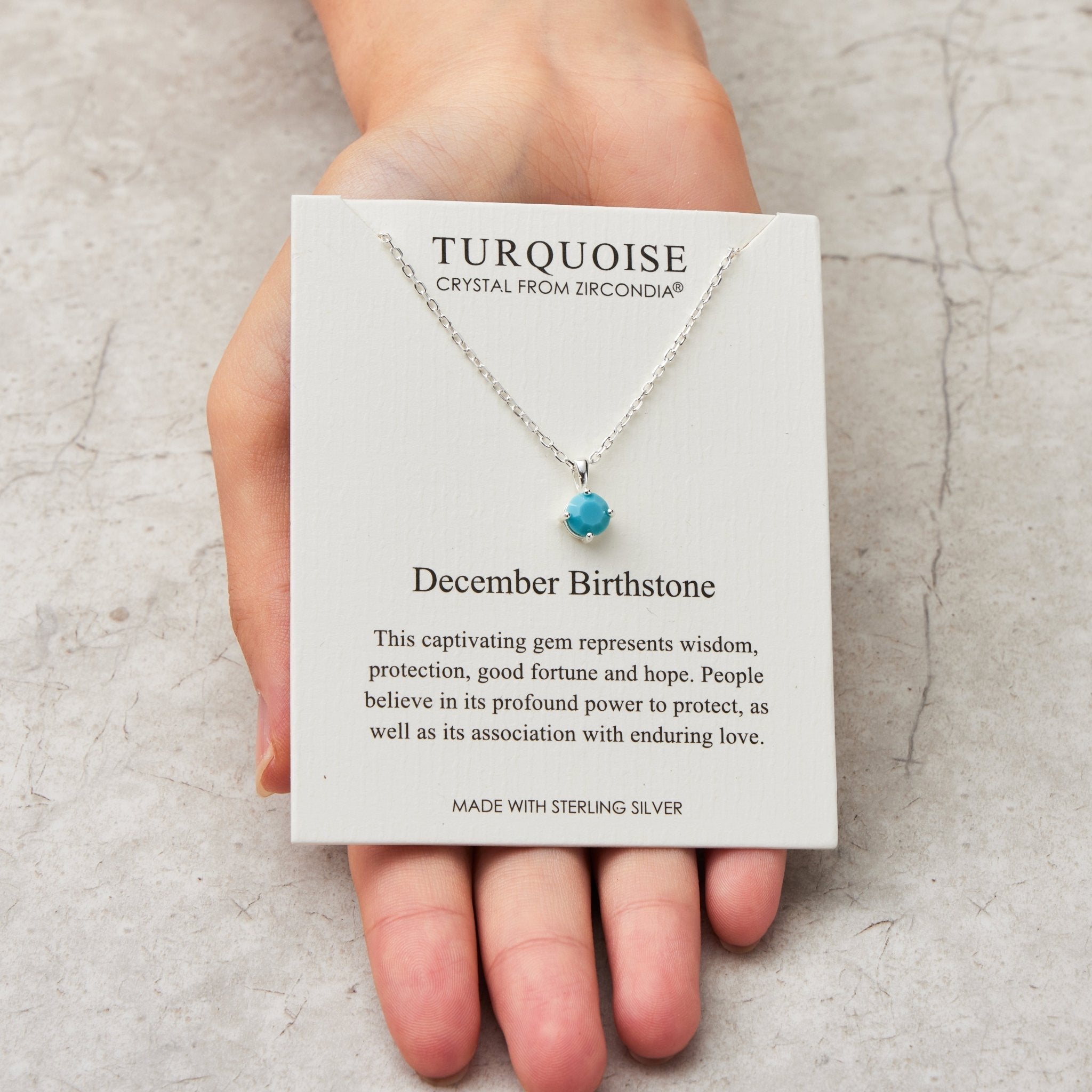 Sterling Silver December (Turquoise) Birthstone Necklace Created with Zircondia® Crystals