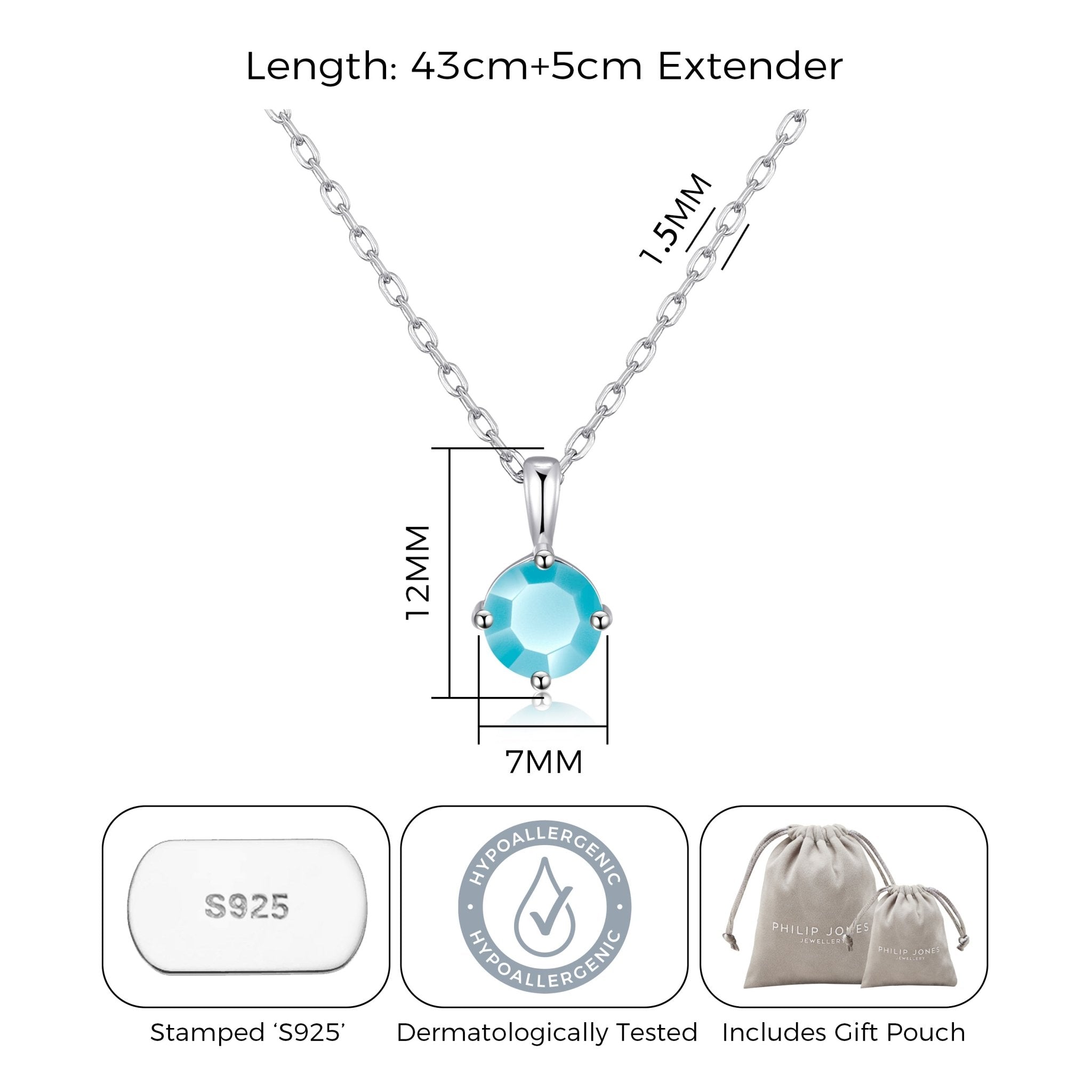 Sterling Silver December (Turquoise) Birthstone Necklace Created with Zircondia® Crystals