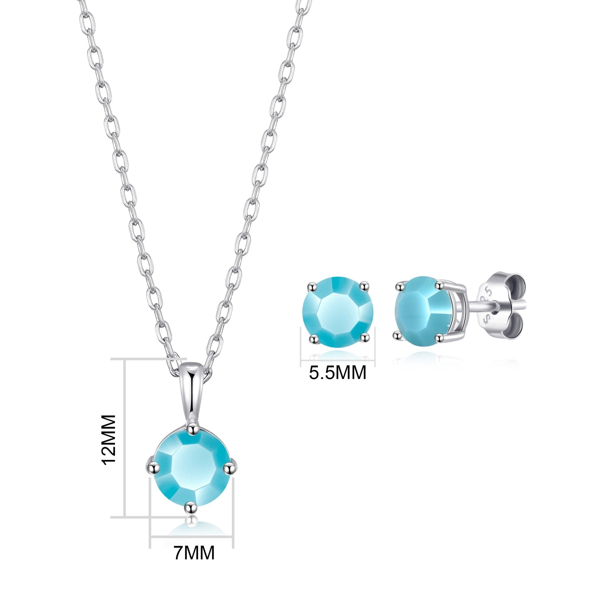 Sterling Silver December (Turquoise) Birthstone Necklace & Earrings Set Created with Zircondia® Crystals