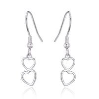 Sterling Silver Double Heart Drop Earrings