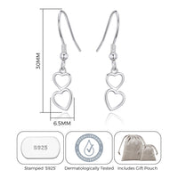 Sterling Silver Double Heart Drop Earrings