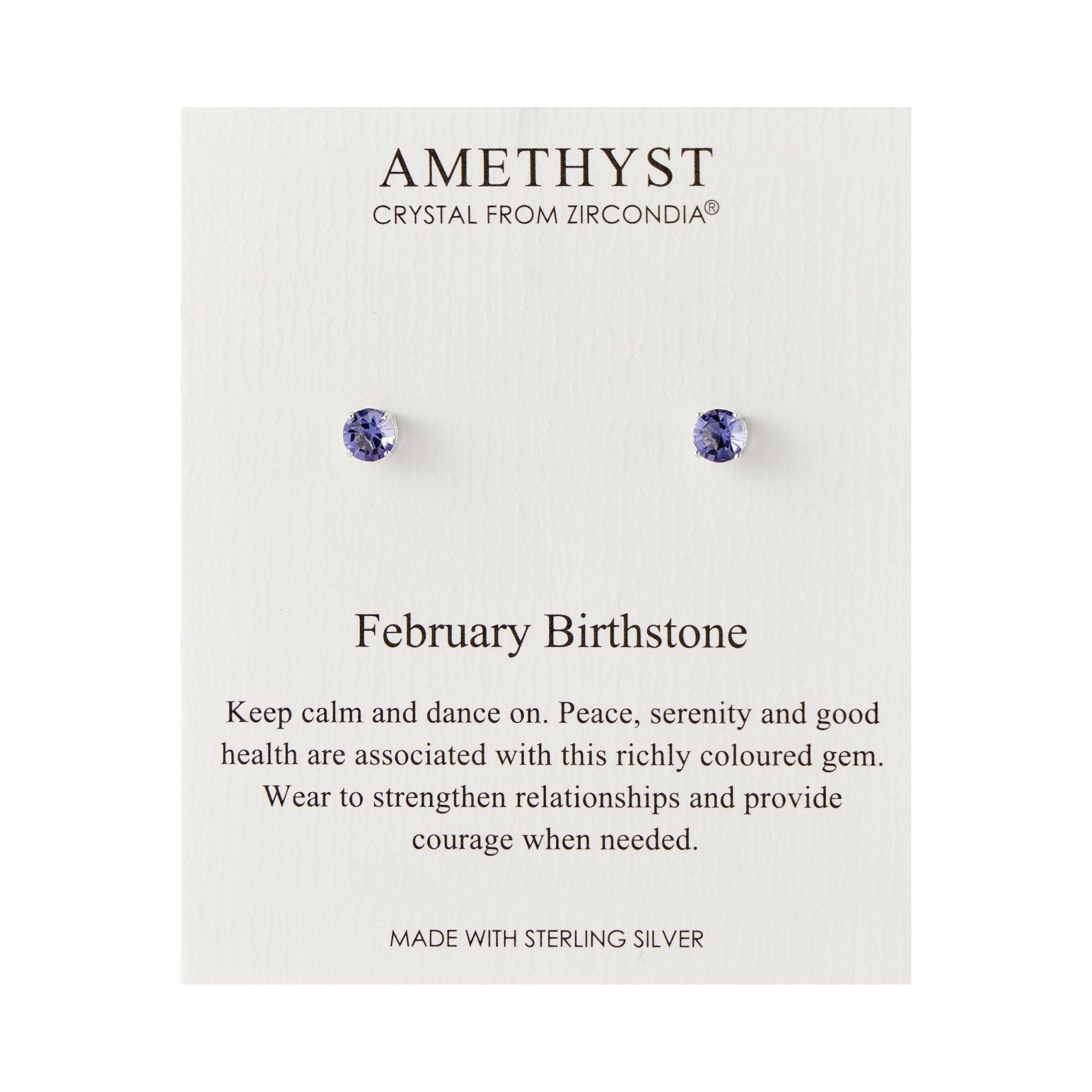 Sterling Silver February (Amethyst) Birthstone Earrings Created with Zircondia® Crystals