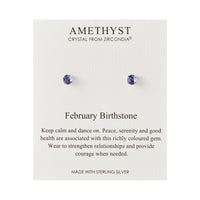Sterling Silver February (Amethyst) Birthstone Earrings Created with Zircondia® Crystals