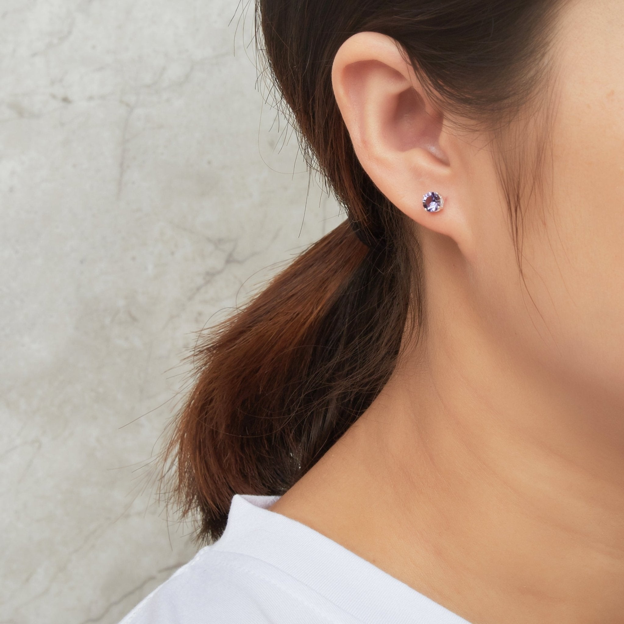 Sterling Silver February (Amethyst) Birthstone Earrings Created with Zircondia® Crystals