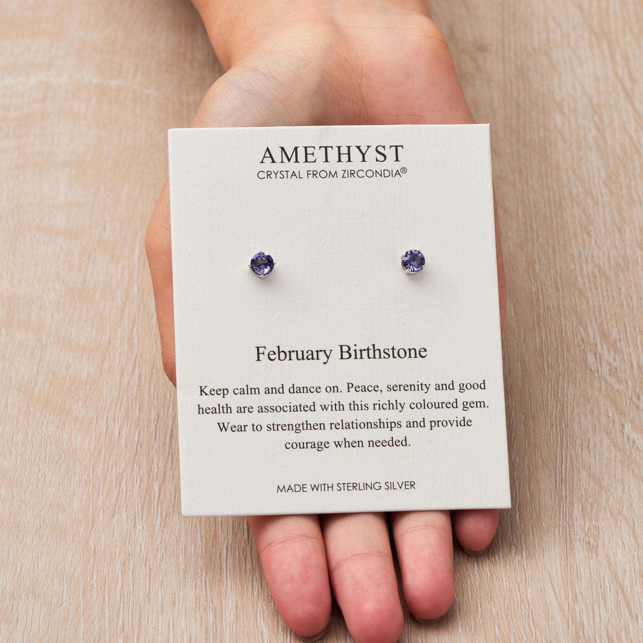 Sterling Silver February (Amethyst) Birthstone Earrings Created with Zircondia® Crystals