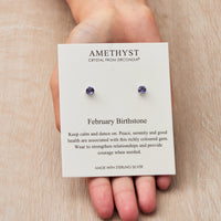 Sterling Silver February (Amethyst) Birthstone Earrings Created with Zircondia® Crystals
