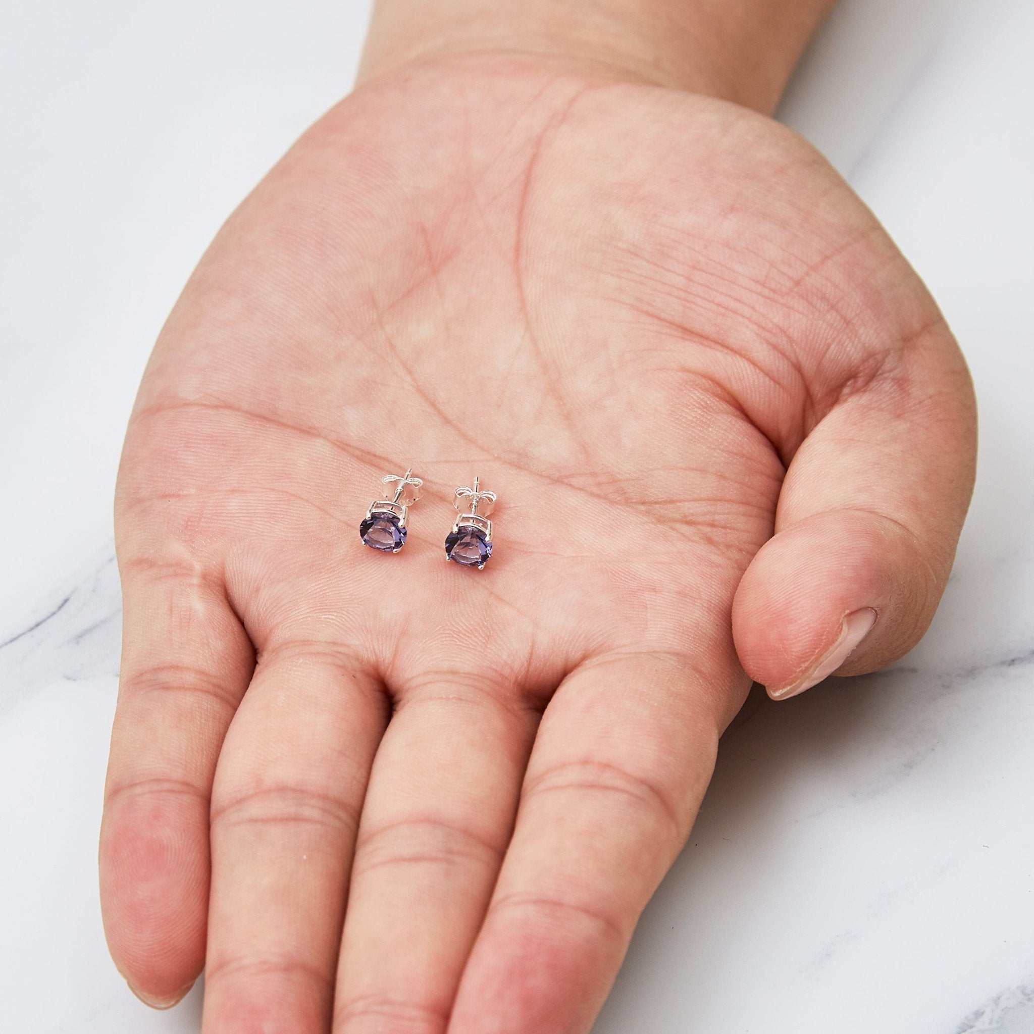 Sterling Silver February (Amethyst) Birthstone Earrings Created with Zircondia® Crystals