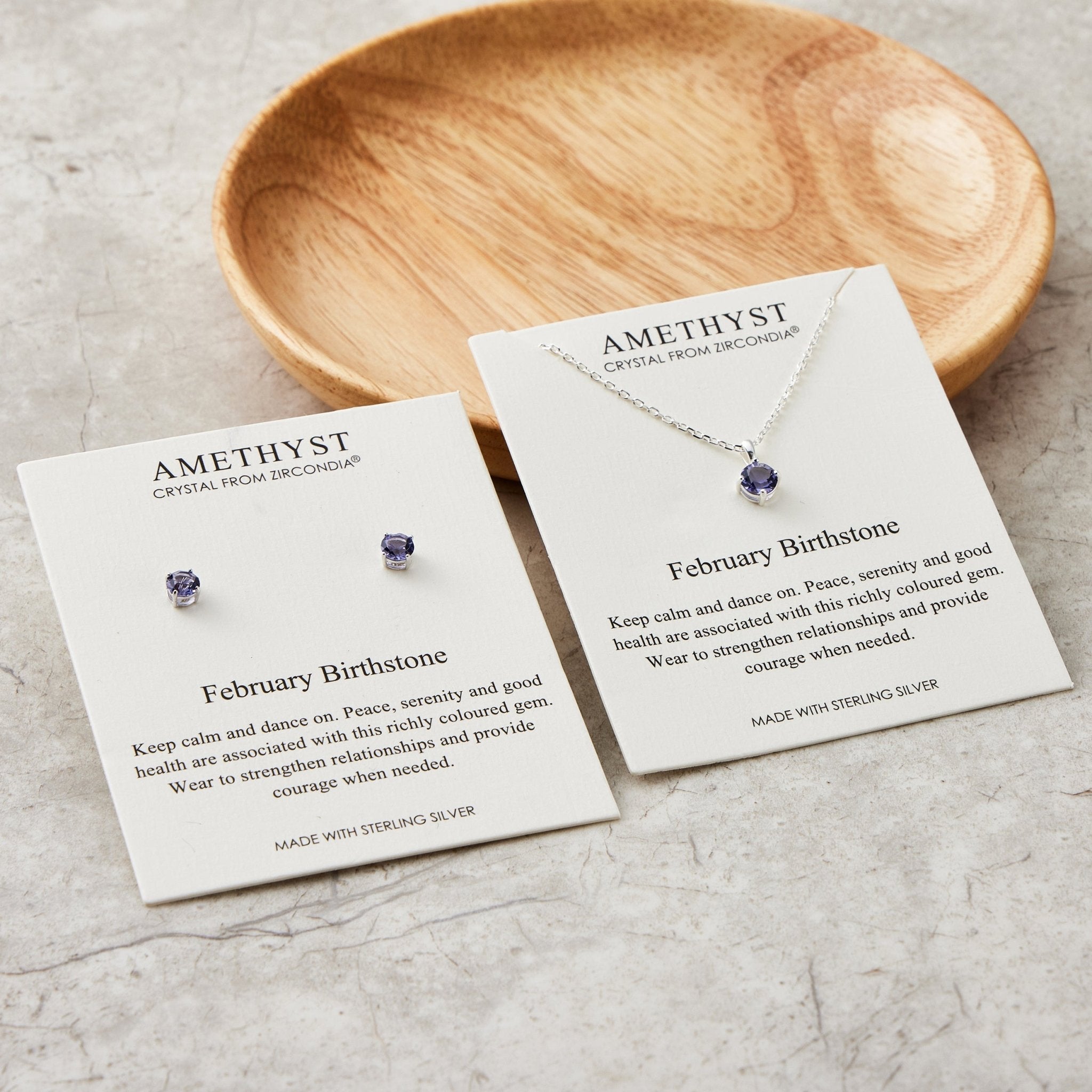 Sterling Silver February (Amethyst) Birthstone Necklace & Earrings Set Created with Zircondia® Crystals